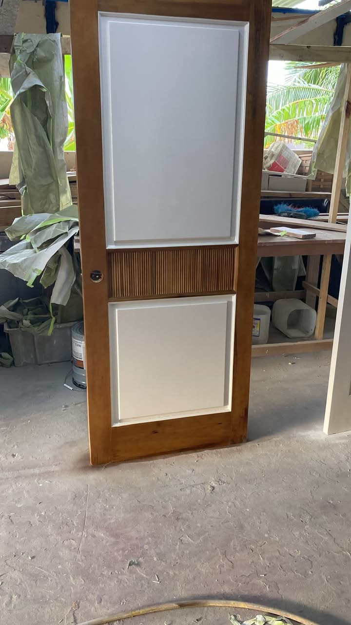 Two-Tone Natural Wood & White Accent Door